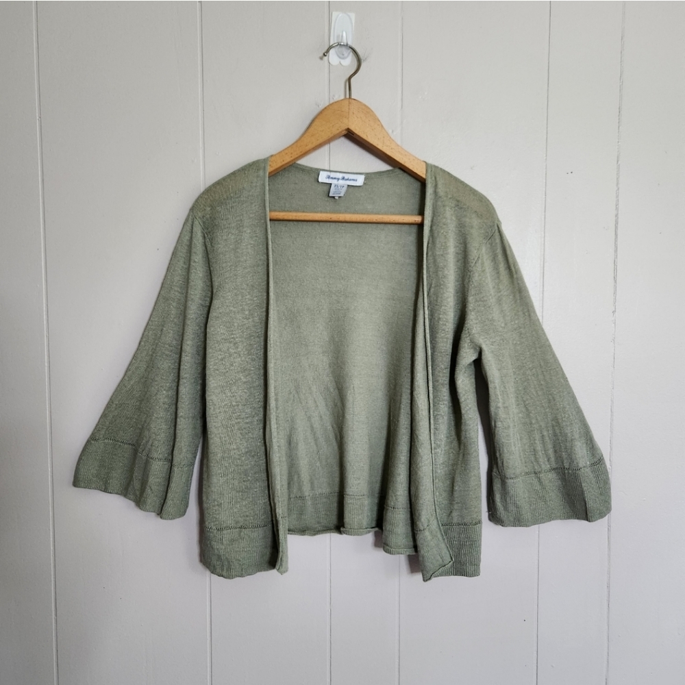 Tommy Bahama Lea linen open front cardigan bell sleeves lightweight green XS
